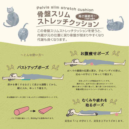 Tōei Happy Motif Exercise Pelvic Slim Stretch Cushion - Cat with Curled Tail