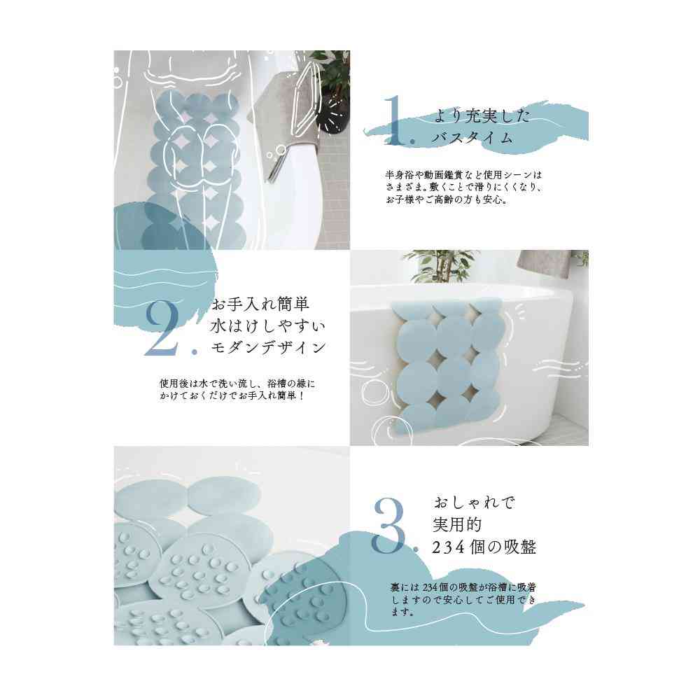 Fujie AIRY DROP Bathroom Mat for Bathtub 80×40cm Blue AD-304