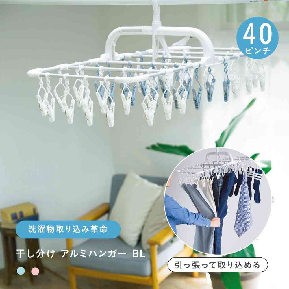 Fujie Divided Laundry Aluminum Hanger 40 Clips Blue