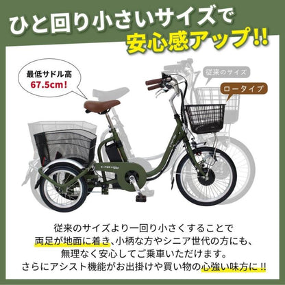 E-PARTON No-Puncture Low-Type Electric Assist Tricycle