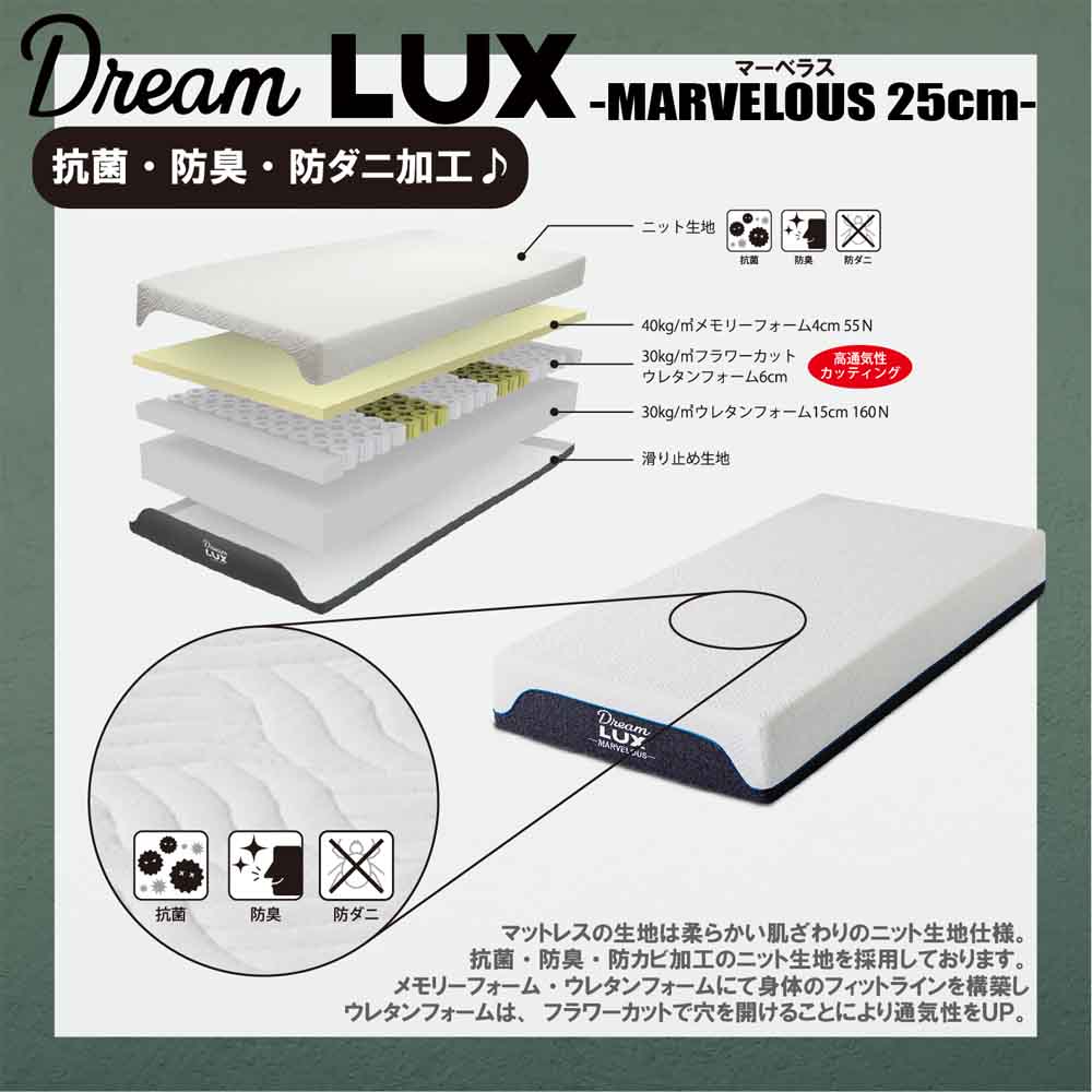 25cm Thick S Non-Coil Mattress DLUX-MBRS-S