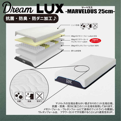 25cm Thick S Non-Coil Mattress DLUX-MBRS-S