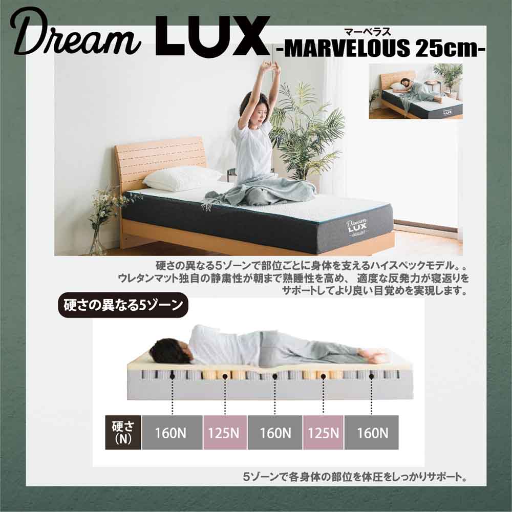 25cm Thick D Non-Coil Mattress DLUX-MBRS-D