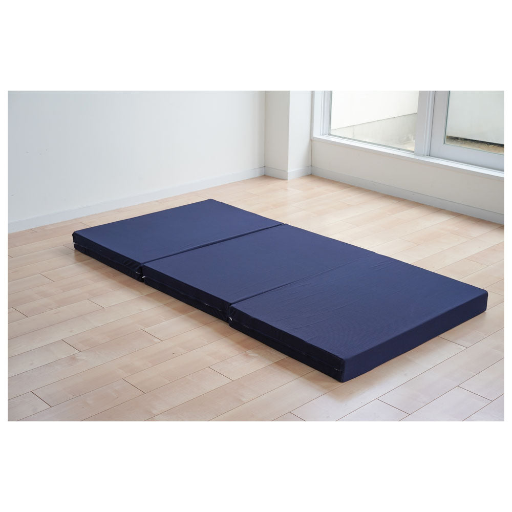 10cm Tri-Fold High Resilience Mattress Queen Size Navy