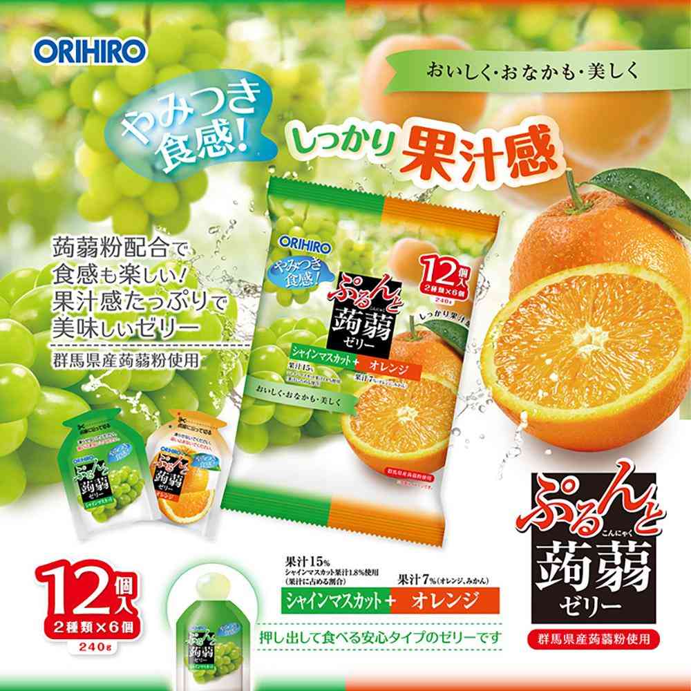 Orihiro Purun Konjac Assorted Shine Muscat + Orange 20g x 12 Pieces