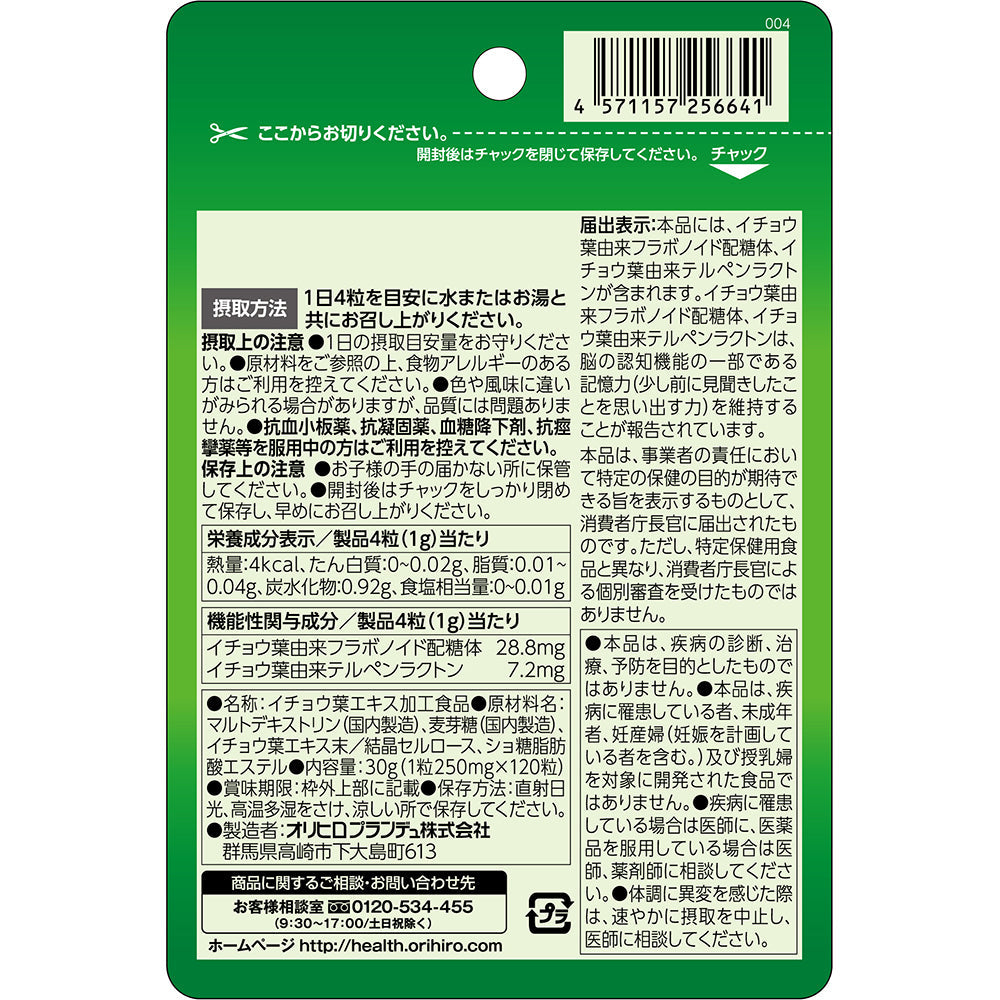 Functional Food Ginkgo Leaf Extract 120 Capsules