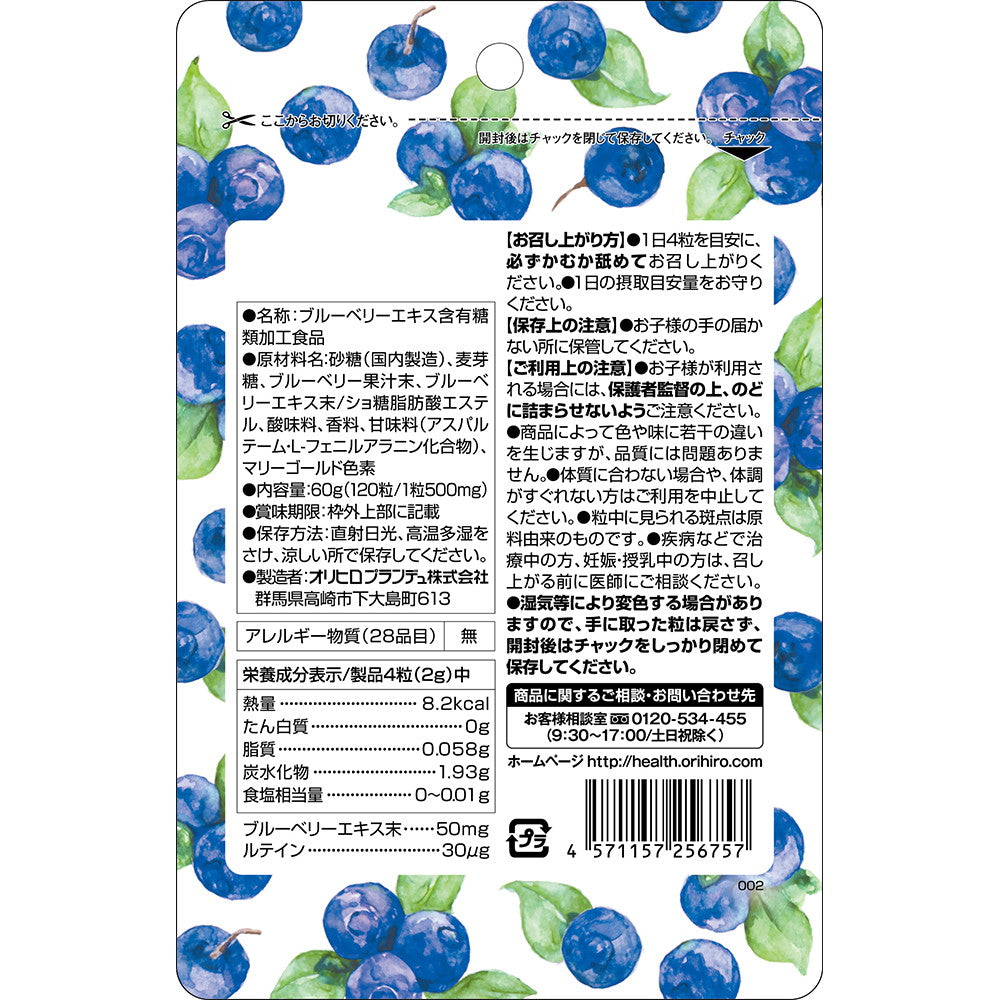 Orihiro Delicious Chewable Blueberry & Lutein 120 Capsules