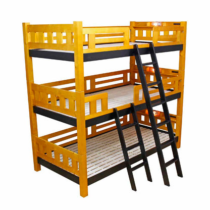 BB-07-3-LBR Triple Bunk Bed with Vertical Columns