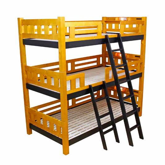 BB-07-3-LBR Triple Bunk Bed with Vertical Columns
