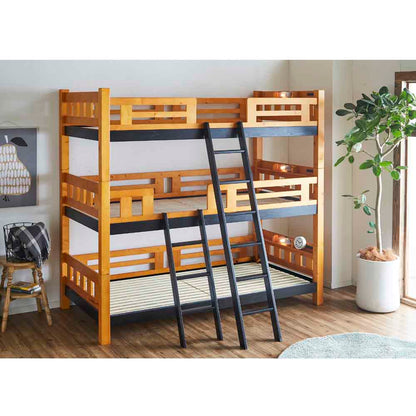 BB-07-3-LBR Triple Bunk Bed with Vertical Columns