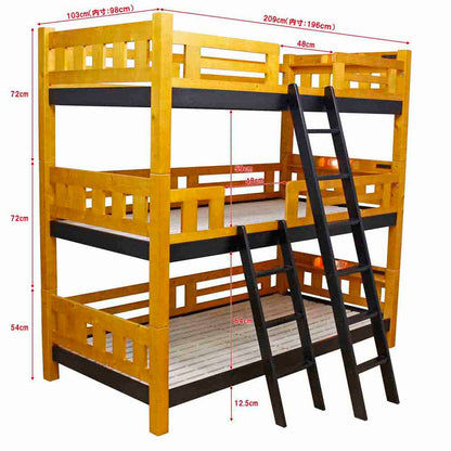 BB-07-3-LBR Triple Bunk Bed with Vertical Columns
