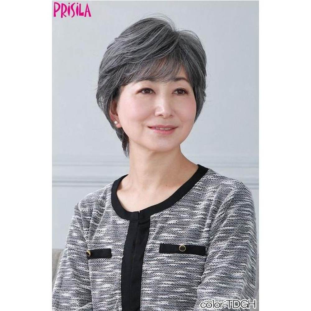 Priscilla All Wig Mrs. Airy Curl Short Heat Resistant Dark Gray Hair