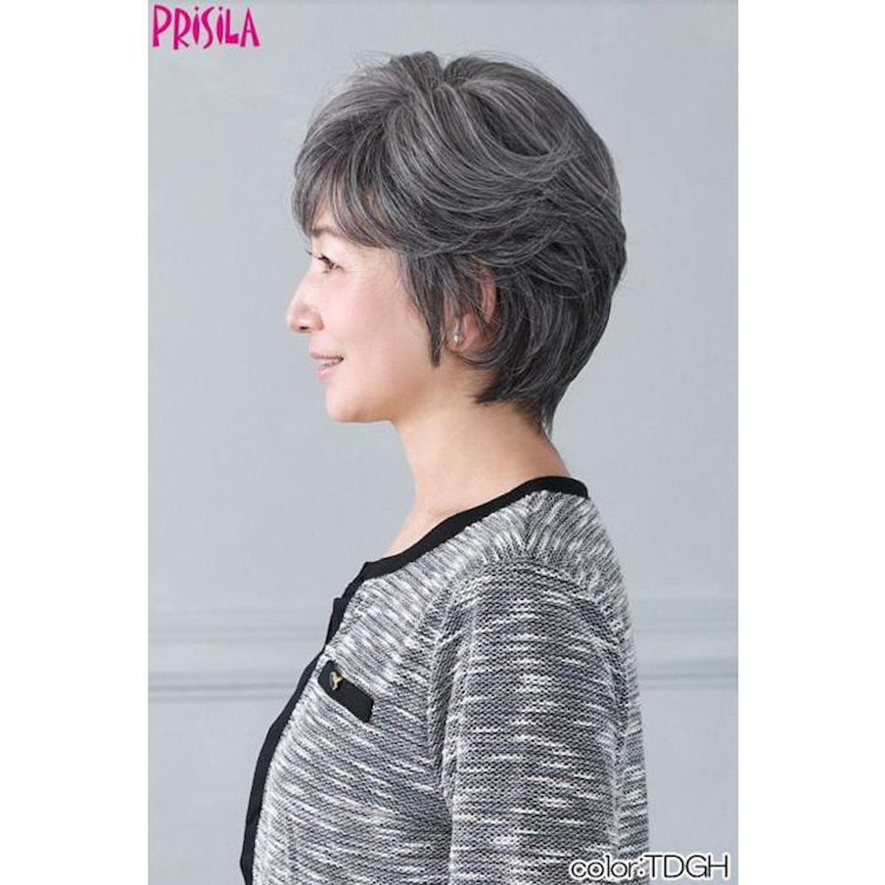 Priscilla All Wig Mrs. Airy Curl Short Heat Resistant Dark Gray Hair