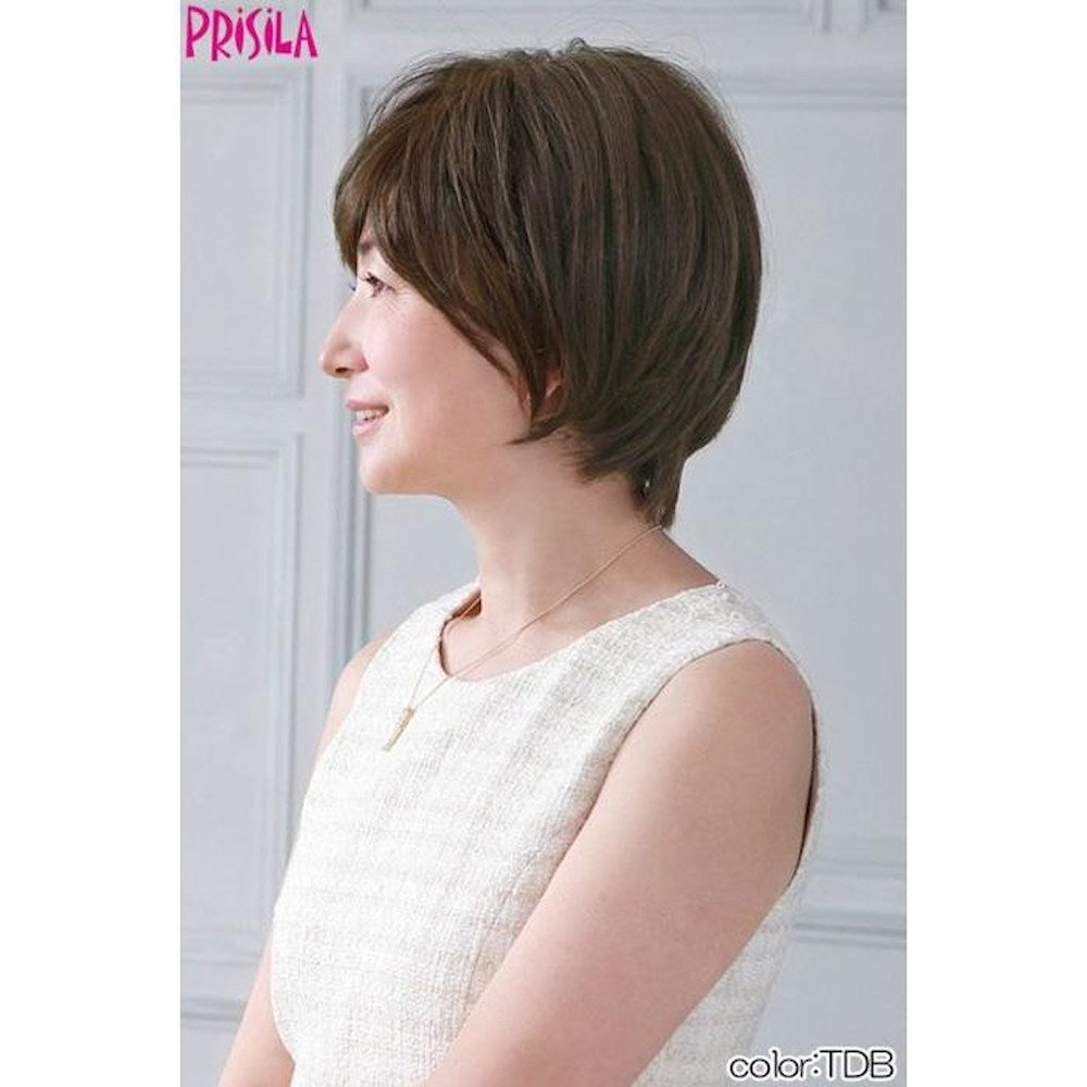 Priscilla Mrs. All Wig Round Curl Short Bob Heat Resistant Dark Brown