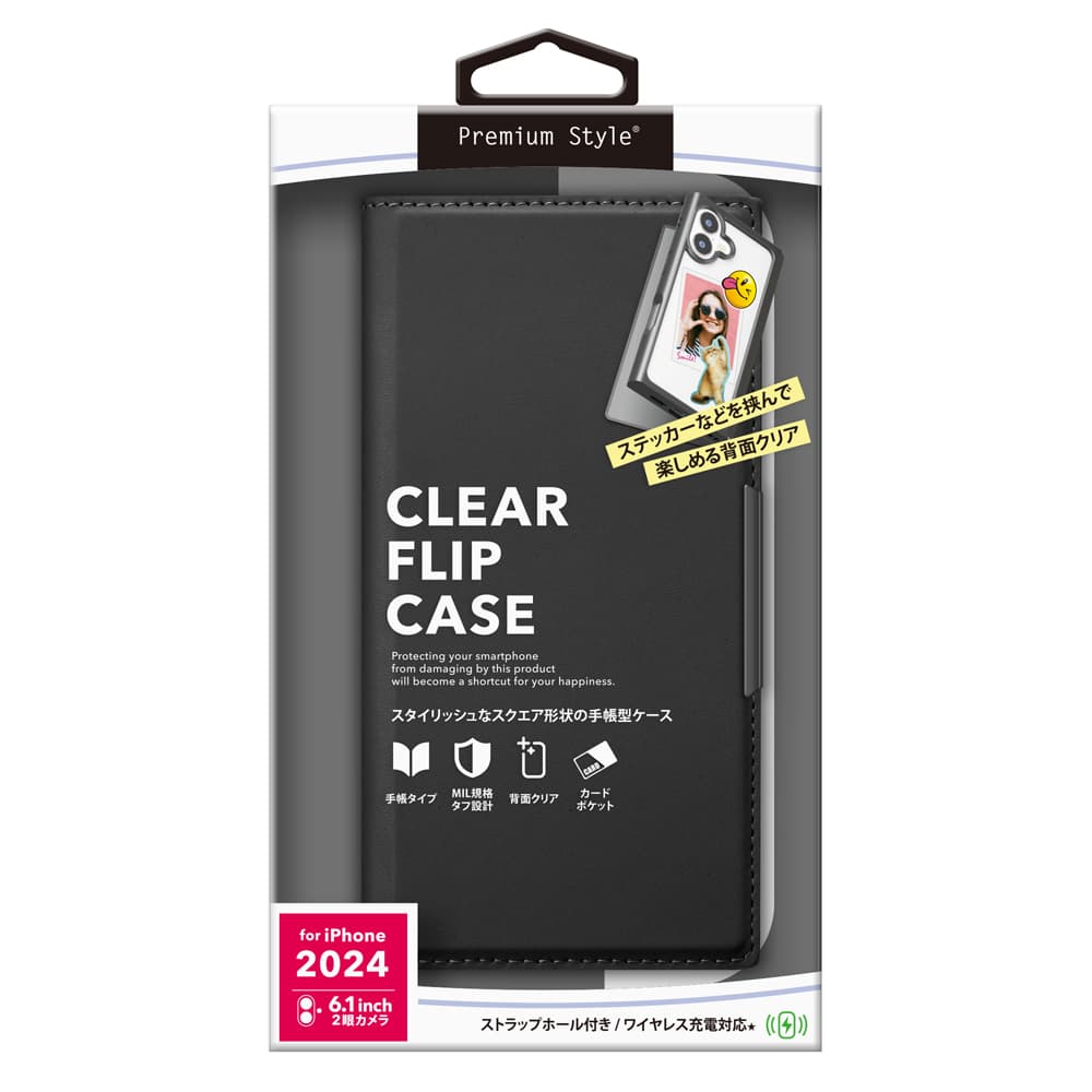 PGA Clear Flip Case for iPhone 16 Black PG-24ACF01BK 70g