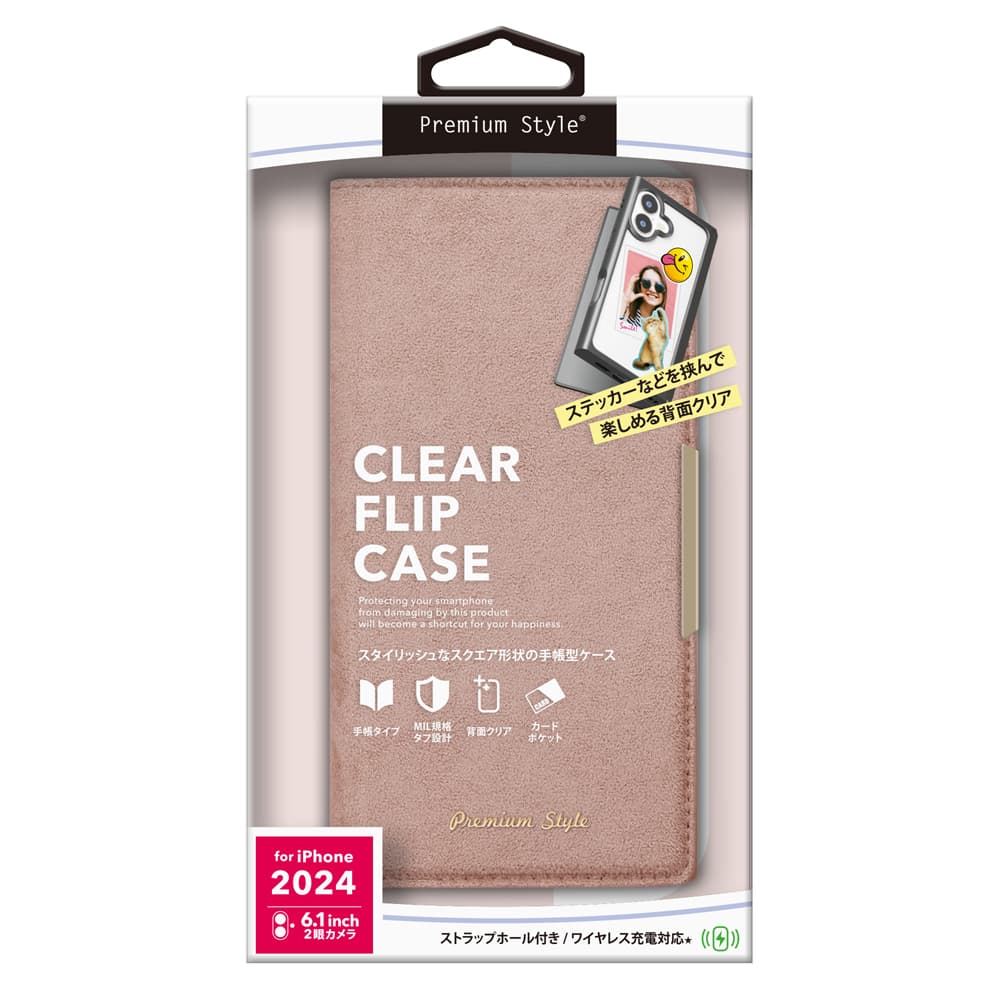 PGA iPhone 16 Clear Flip Case Suede/Pink PG-24ACF06PK 70g