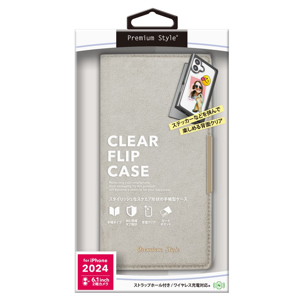 PGA Clear Flip Case for iPhone 16 Suede Gray PG-24ACF07GY 70g