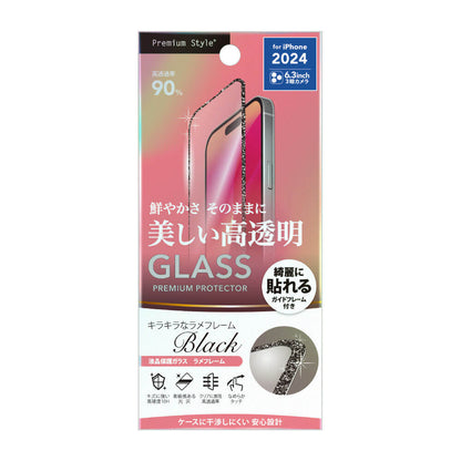 PGA iPhone 16 Pro Full Liquid Crystal Protection Glass Glitter Frame Black/High Transparency PG-24BGLL01BK 13g