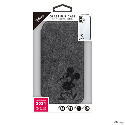 PGA Glass Flip Case for iPhone 16 (Felt) Mickey Mouse PG-D24AGF05MKY