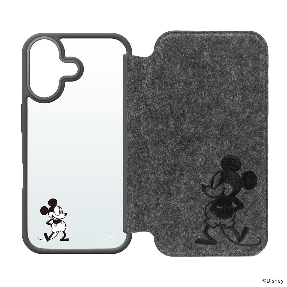 PGA Glass Flip Case for iPhone 16 (Felt) Mickey Mouse PG-D24AGF05MKY