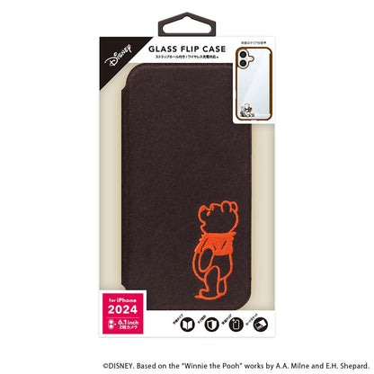 PGA iPhone 16 Glass Flip Case (Felt) Winnie the Pooh PG-D24AGF06POO