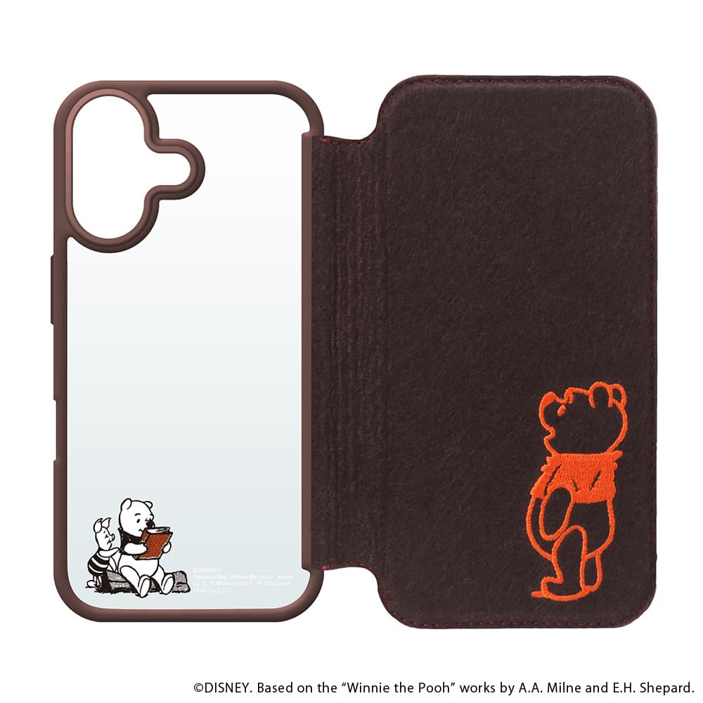 PGA iPhone 16 Glass Flip Case (Felt) Winnie the Pooh PG-D24AGF06POO