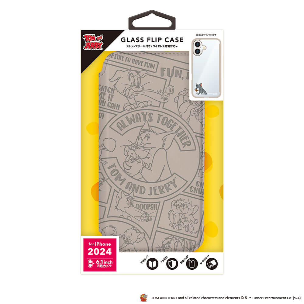 PGA Glass Flip Case for iPhone 16 - Tom and Jerry PG-W24AGF01TAJ