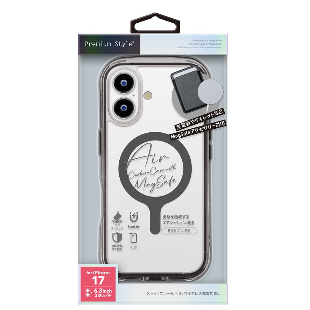 PGA iPhone 17 MagSafe Compatible Air Cushion Case Graphite PG-25AMA01BK 40g