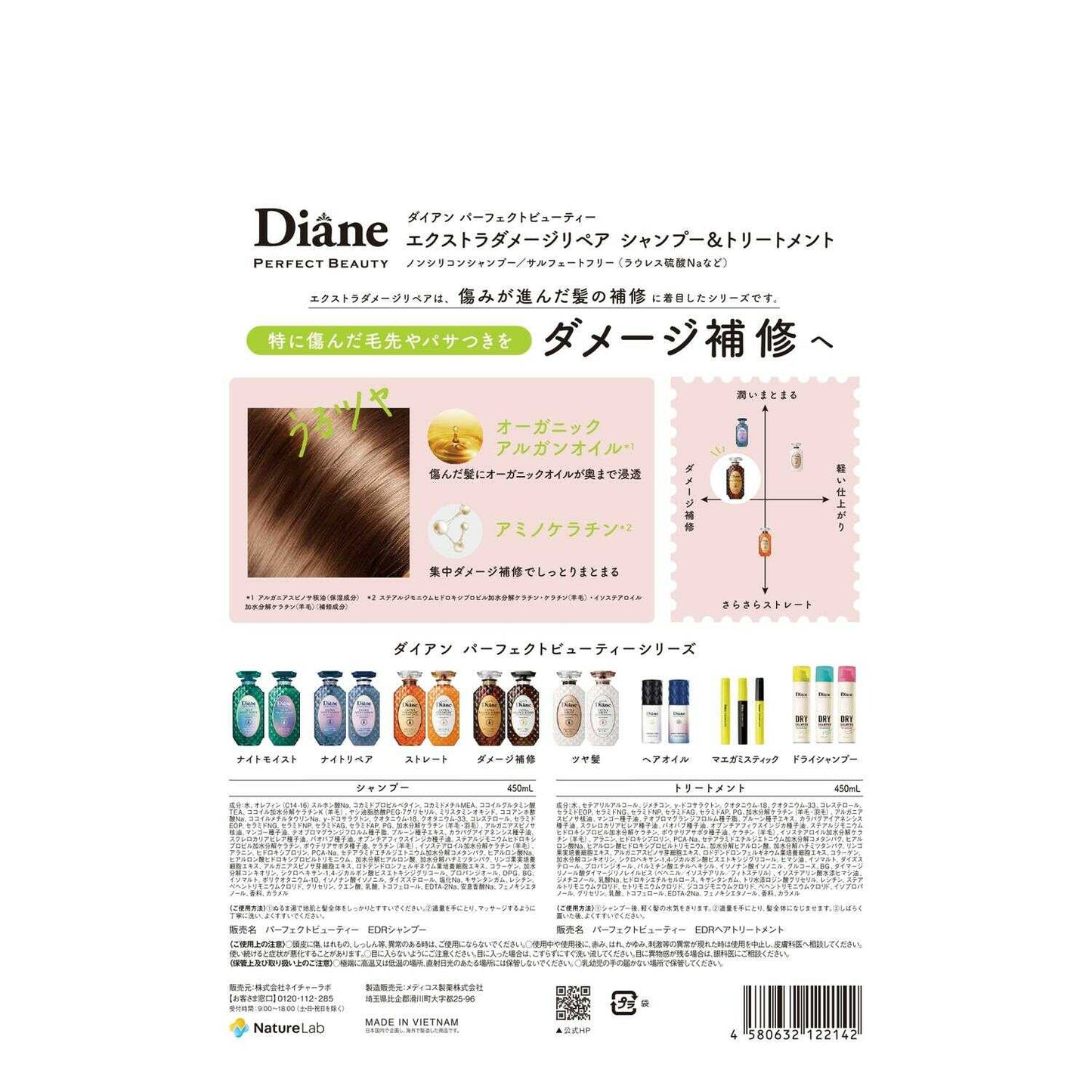 Diane Perfect Beauty Extra Damage Shampoo & Treatment 04 Set 450ml x 2