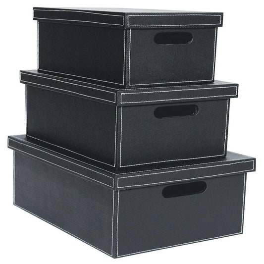 Fake Leather Box (BL) L, M, S 3-Piece Set