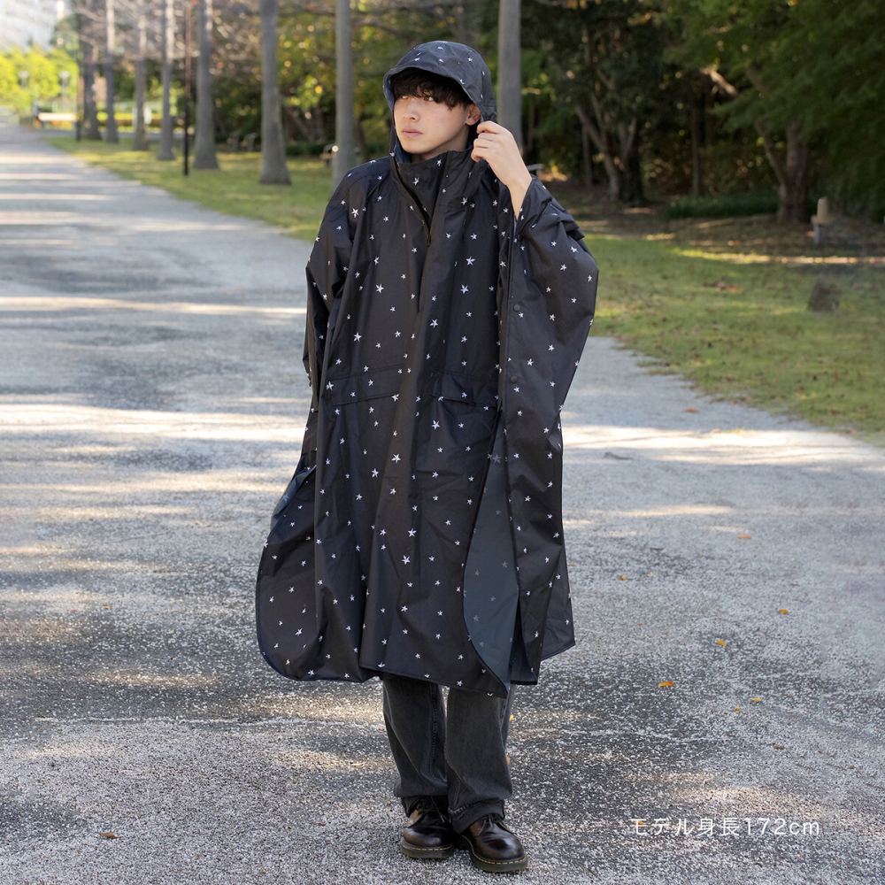 Studded Star Rain Poncho Black 60521BK
