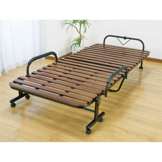 Natural Wood Slatted Folding Bed Single