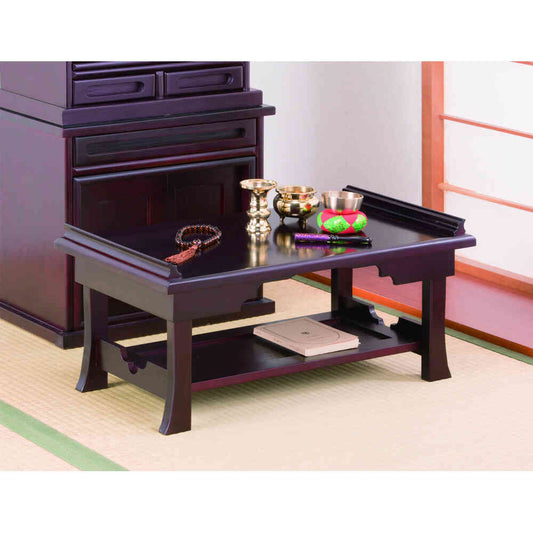 Foldable Offering Table with Shelf Rosewood Finish