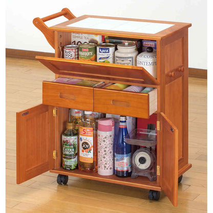 Natural Wood Kitchen Wagon with Flap Door