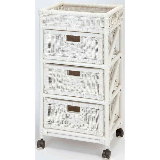 Natural Rattan Laundry Chest Slim 3-Drawer White