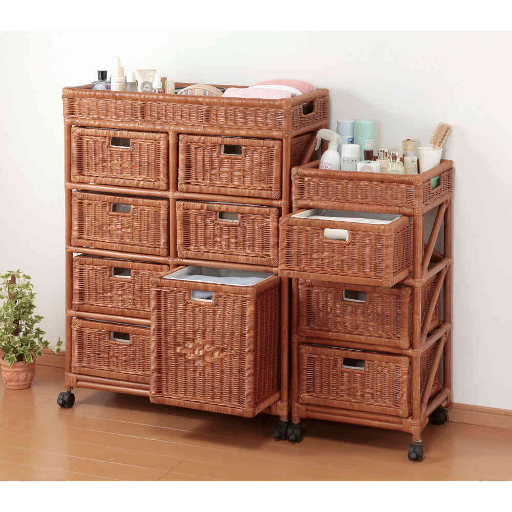 Natural Rattan Laundry Chest Slim 4-Drawer Brown