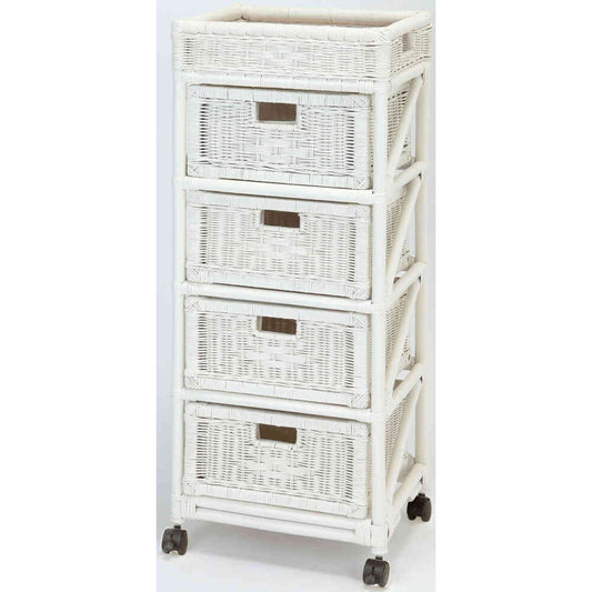 Natural Rattan Laundry Chest Slim 4-Drawer White