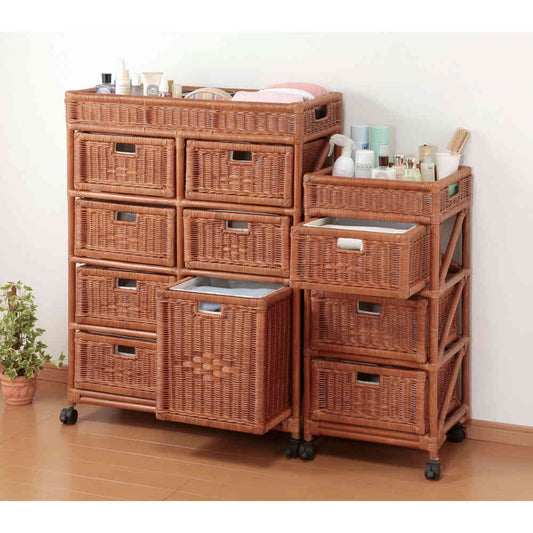 Natural Rattan Laundry Chest Wide 4-Drawer Brown