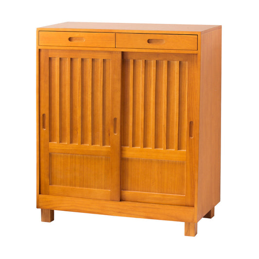 Natural Wood Japanese Style Shoe Cabinet with Sliding Doors 2 Doors [04143]