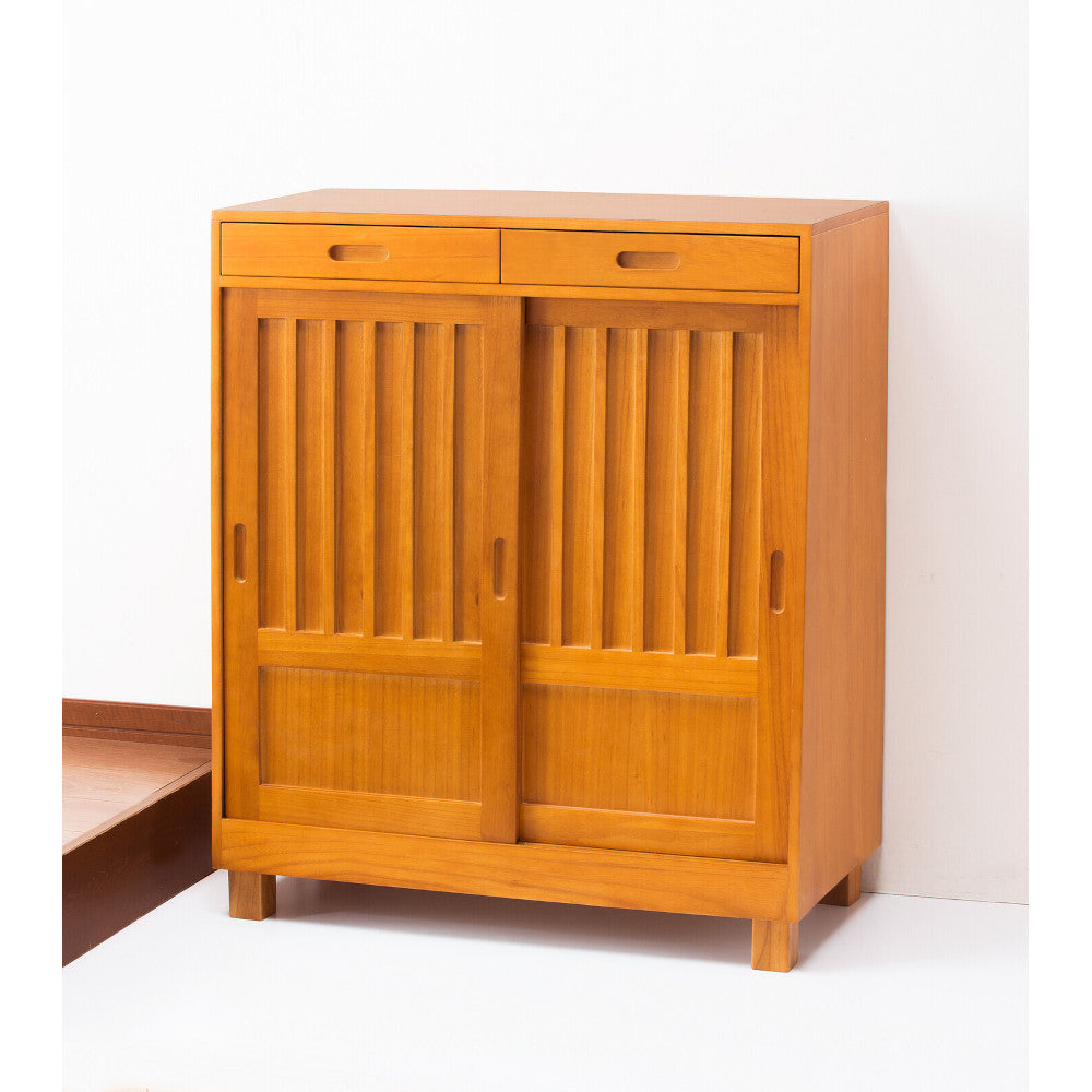 Natural Wood Japanese Style Shoe Cabinet with Sliding Doors 2 Doors [04143]