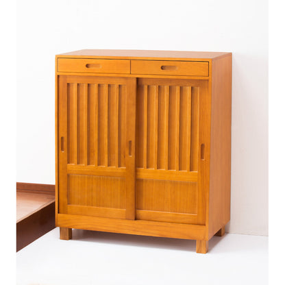 Natural Wood Japanese Style Shoe Cabinet with Sliding Doors 2 Doors [04143]
