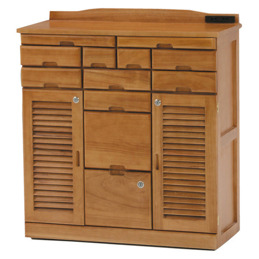 Natural Wood FAX Stand with Multiple Drawers and Lock 76cm Width [04145]