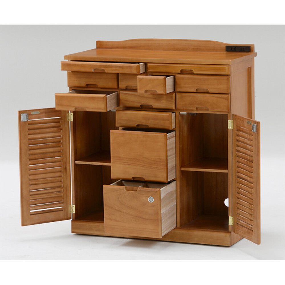 Natural Wood FAX Stand with Multiple Drawers and Lock 76cm Width [04145]