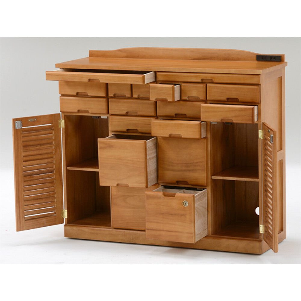 Natural Wood FAX Stand with Multiple Drawers and Lock 96cm Width [04146]