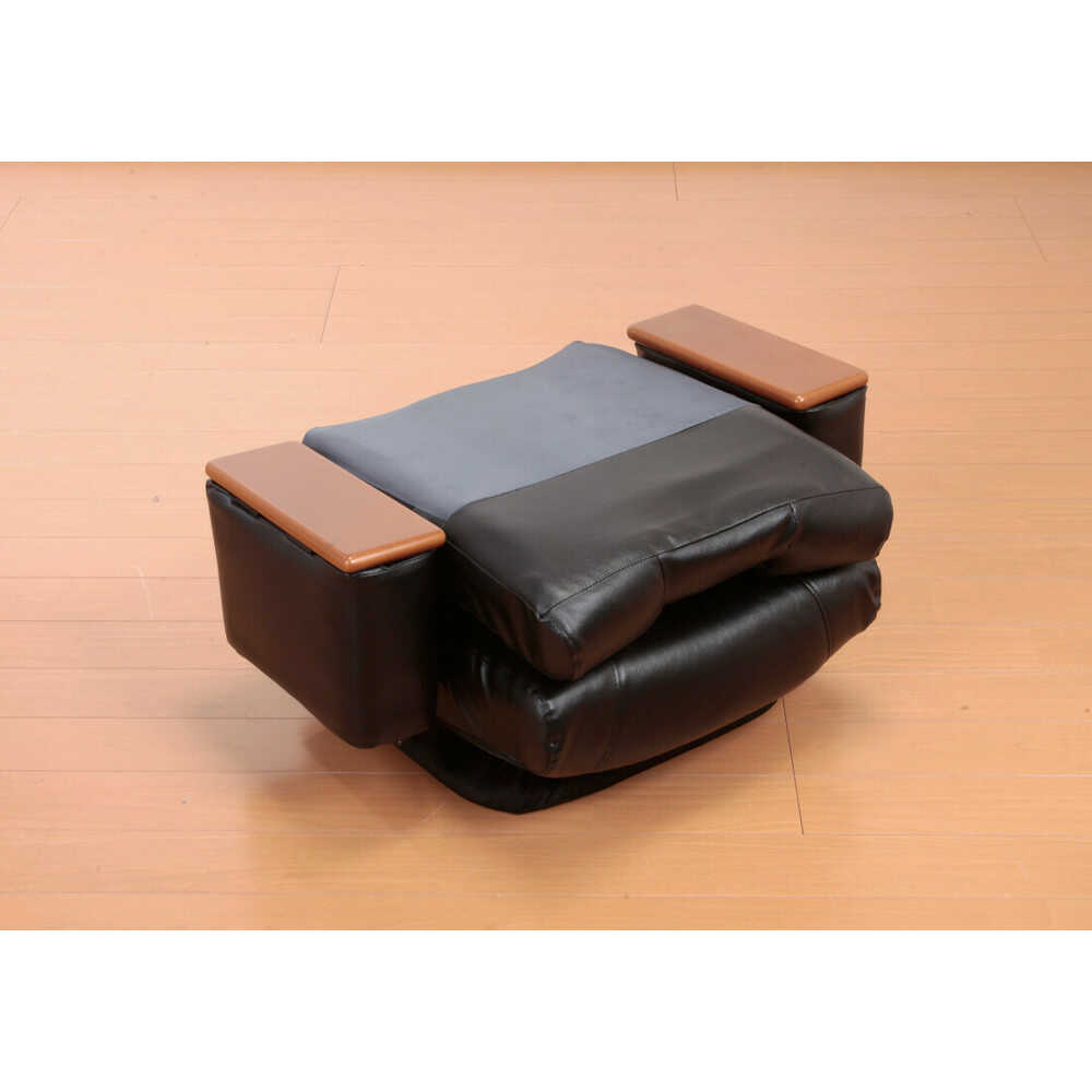 Natural Wood Armrest Reclining Rotating Chair Black