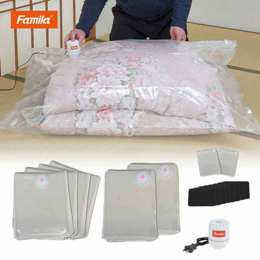 Vacuum-Free Futon Compression Bag Set with Vacuum Pump 15 Pieces [04385]