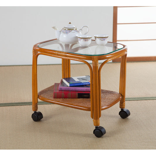 Natural Rattan Side Table with Casters [0448410]