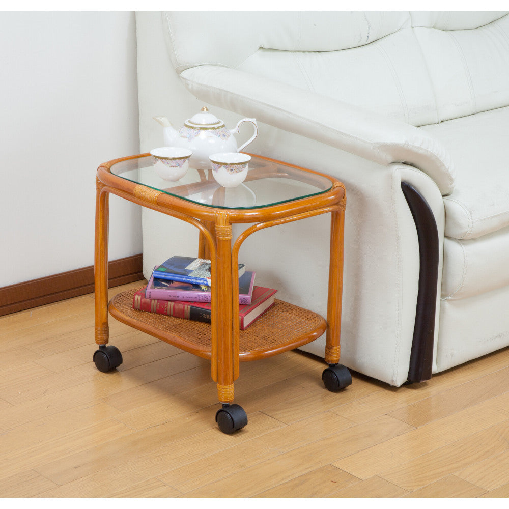 Natural Rattan Side Table with Casters [0448410]