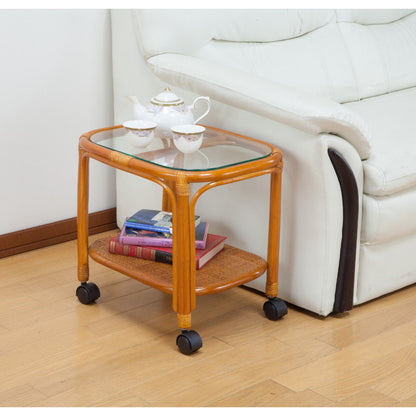 Natural Rattan Side Table with Casters [0448410]