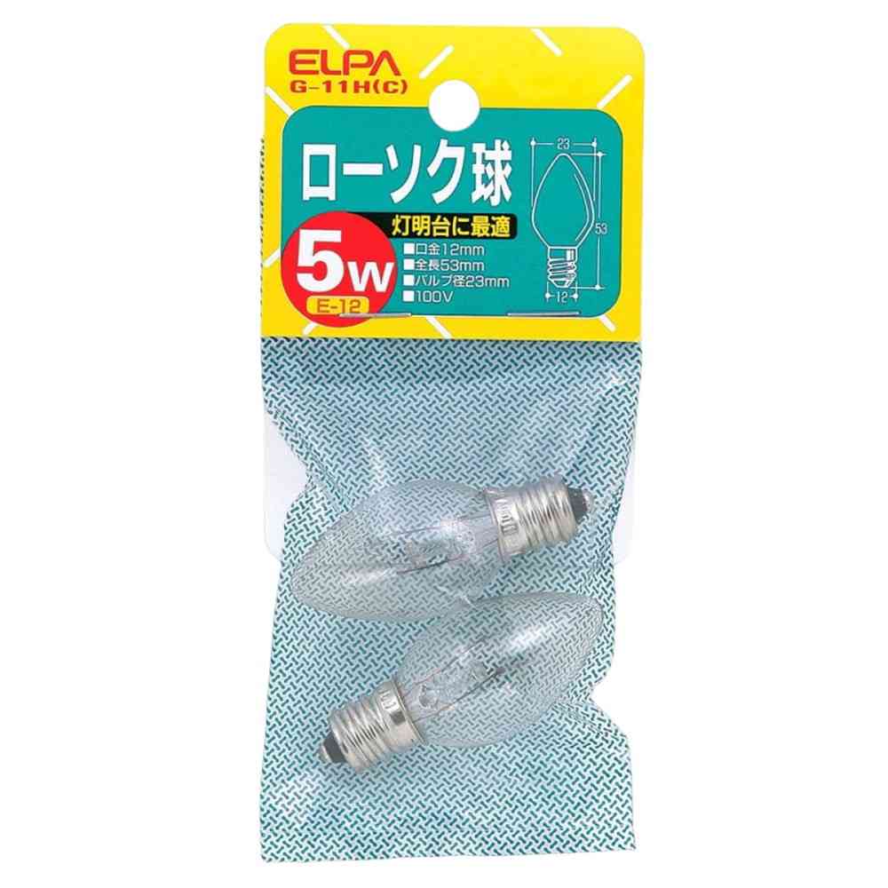 ELPA Candle Bulb 5W Clear E12 G-11H(C) (2-pack)